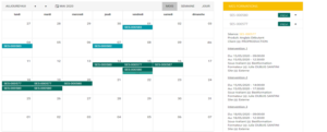 Vue calendrier avec accès facile aux détails des sessions